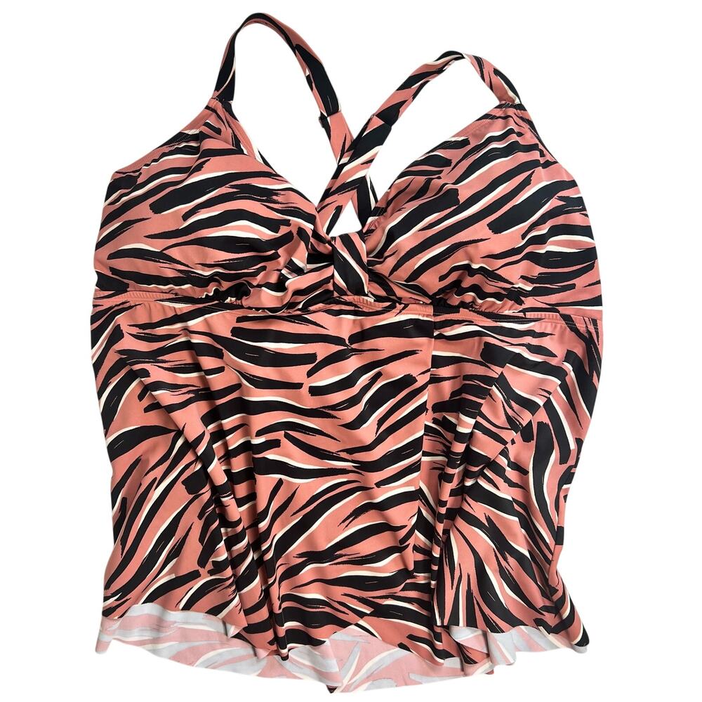 EVRI Tankini Fly Away Top Animal Print Mauve Black White Size 3X Swim Top